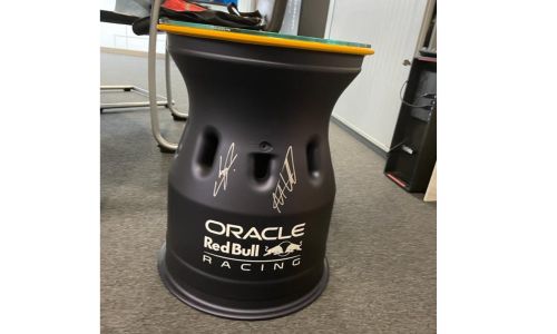 F1 wheel hub side table signed by Oracle Red Bull Racing Drivers