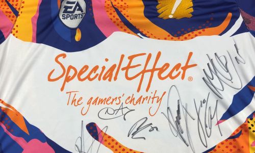 One-of-a-kind SpecialEffect EA shirt signed by Jack Grealish, John Stones, Nathan Ake, Kalvin Phillips